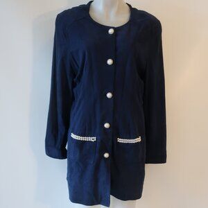 Womens In Transit 2 Blue Suede Blazer W/Pearl Rhinestone Buttons XL